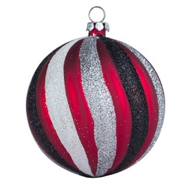 Winterland Winterland WL-ORN-70-SWL-RBK 275 in.Swirl Ball Ornament Red & Black - Pack of 4 WL-ORN-70-SWL-RBK